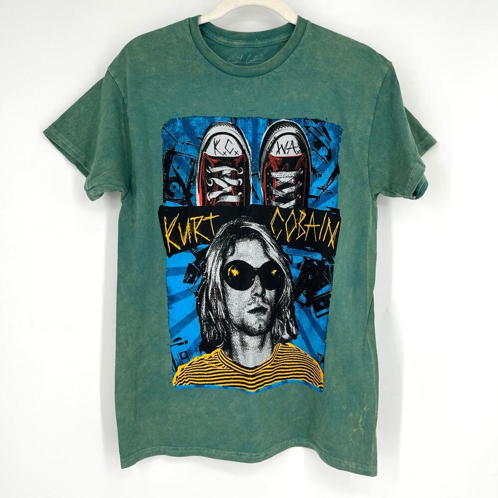 Kurt Cobain Green Acid Wash Graphic Band Tee Medium NWOT